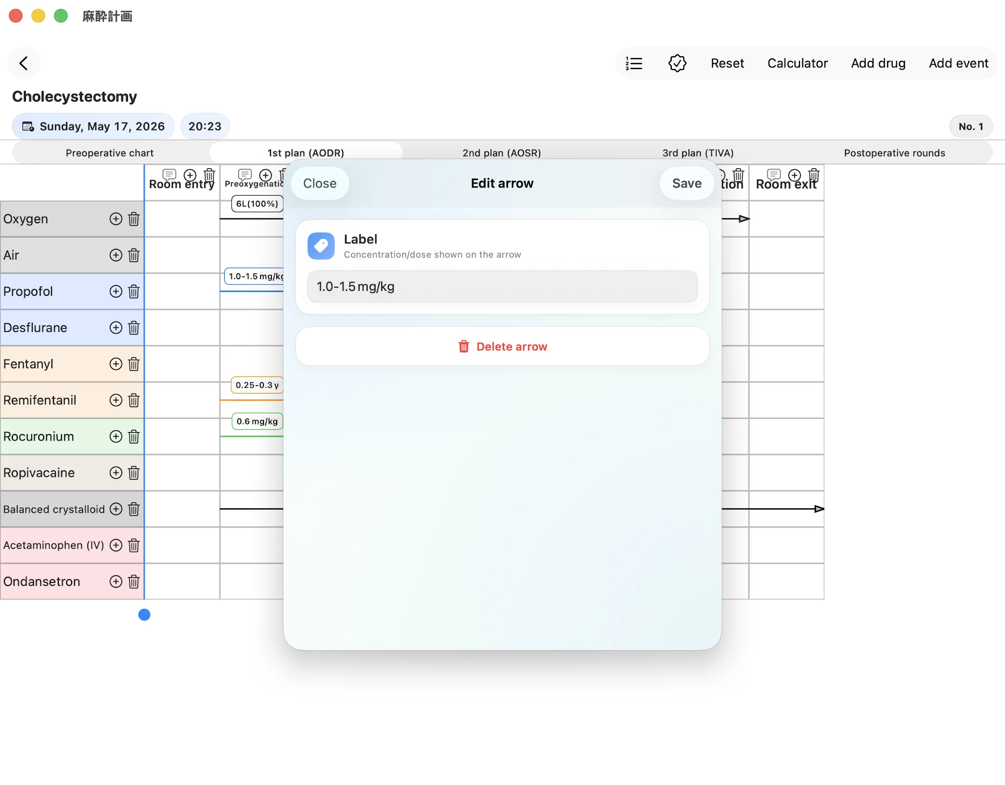 Arrow editor for a propofol dose label
