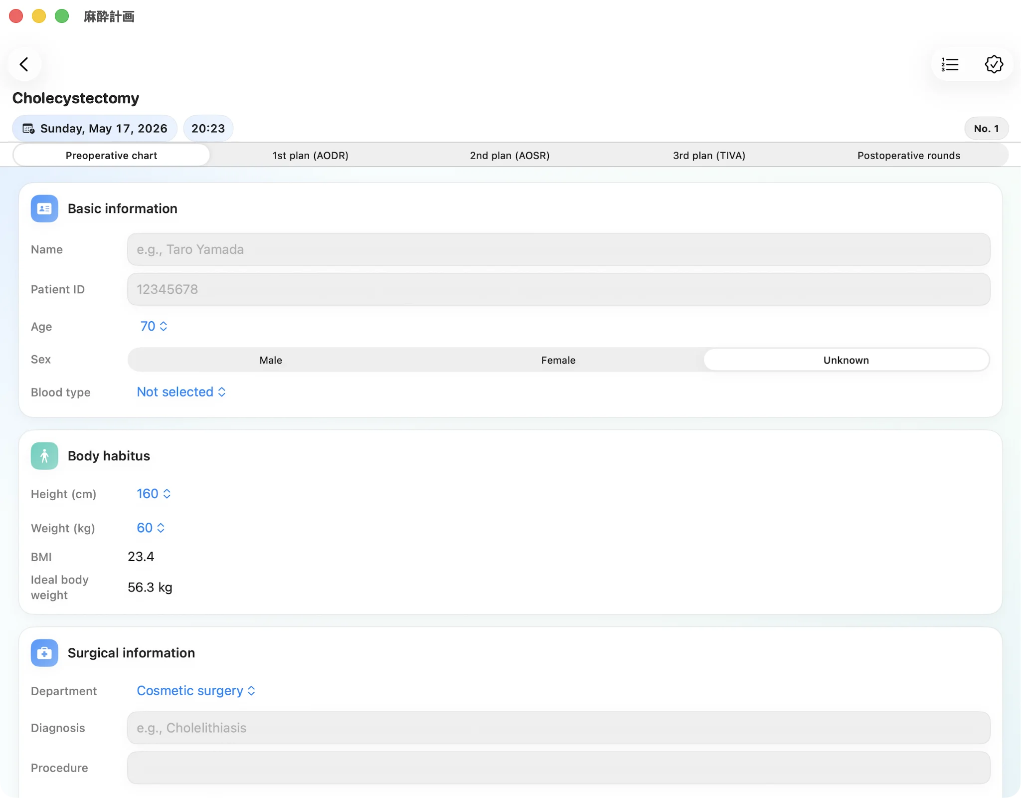 AnesPlan: Anesthesia Planner — Preop information and calculations together